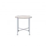 24" Chrome And White Oak Manufactured Wood And Metal Round End Table-2
