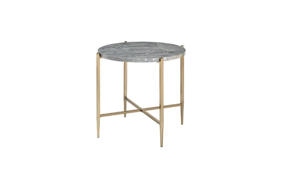 24" Champagne And Light Gray Manufactured Wood And Metal Round End Table-0