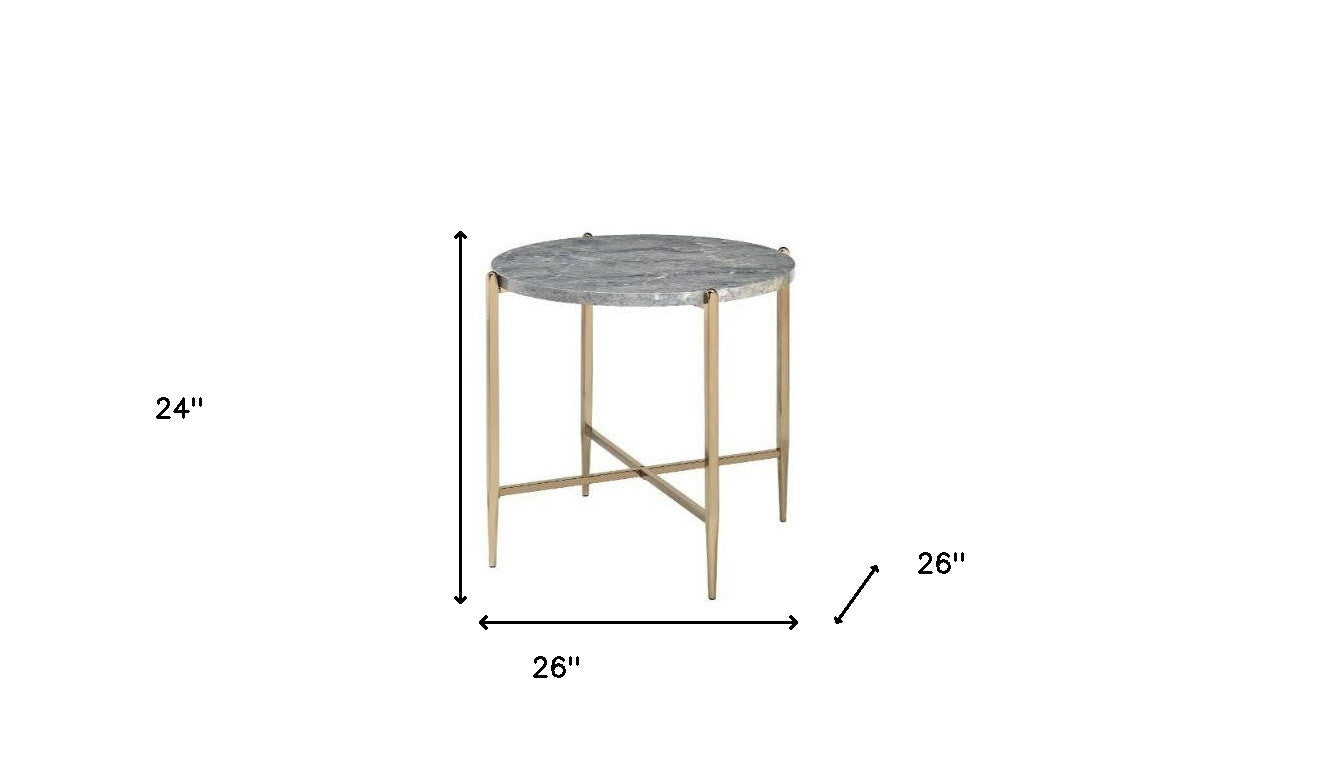 24" Champagne And Light Gray Manufactured Wood And Metal Round End Table-4