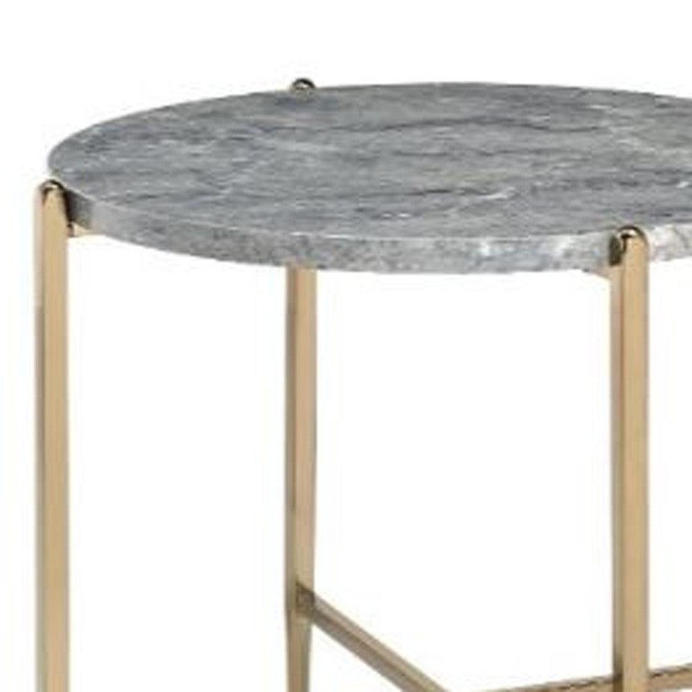 24" Champagne And Light Gray Manufactured Wood And Metal Round End Table-2