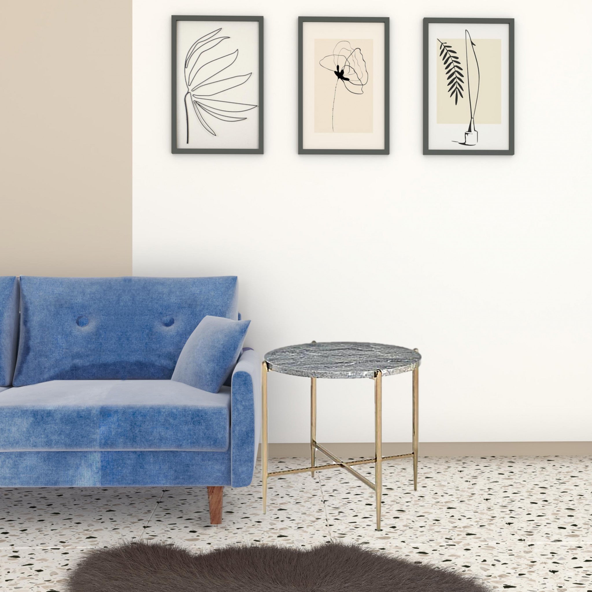 24" Champagne And Light Gray Manufactured Wood And Metal Round End Table-1