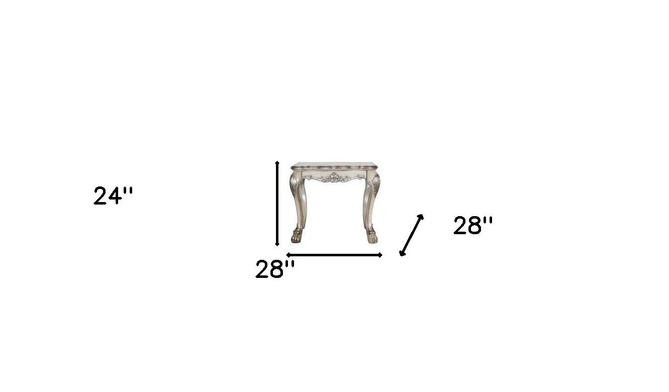 24" Vintage Bone White Solid Wood And Polyresin Square End Table-4