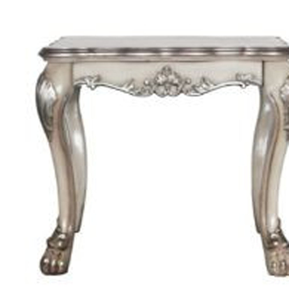 24" Vintage Bone White Solid Wood And Polyresin Square End Table-3