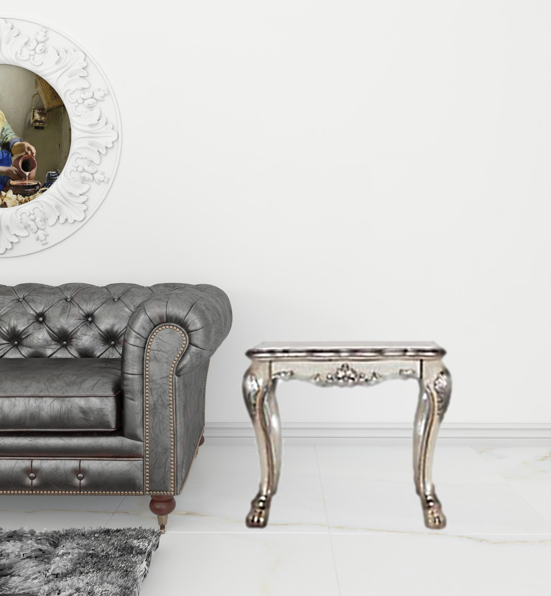 24" Vintage Bone White Solid Wood And Polyresin Square End Table-1