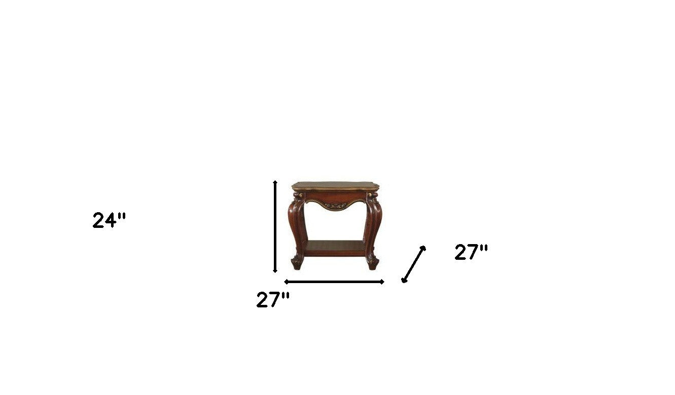 24" Oak Solid Wood Square End Table With Shelf-7