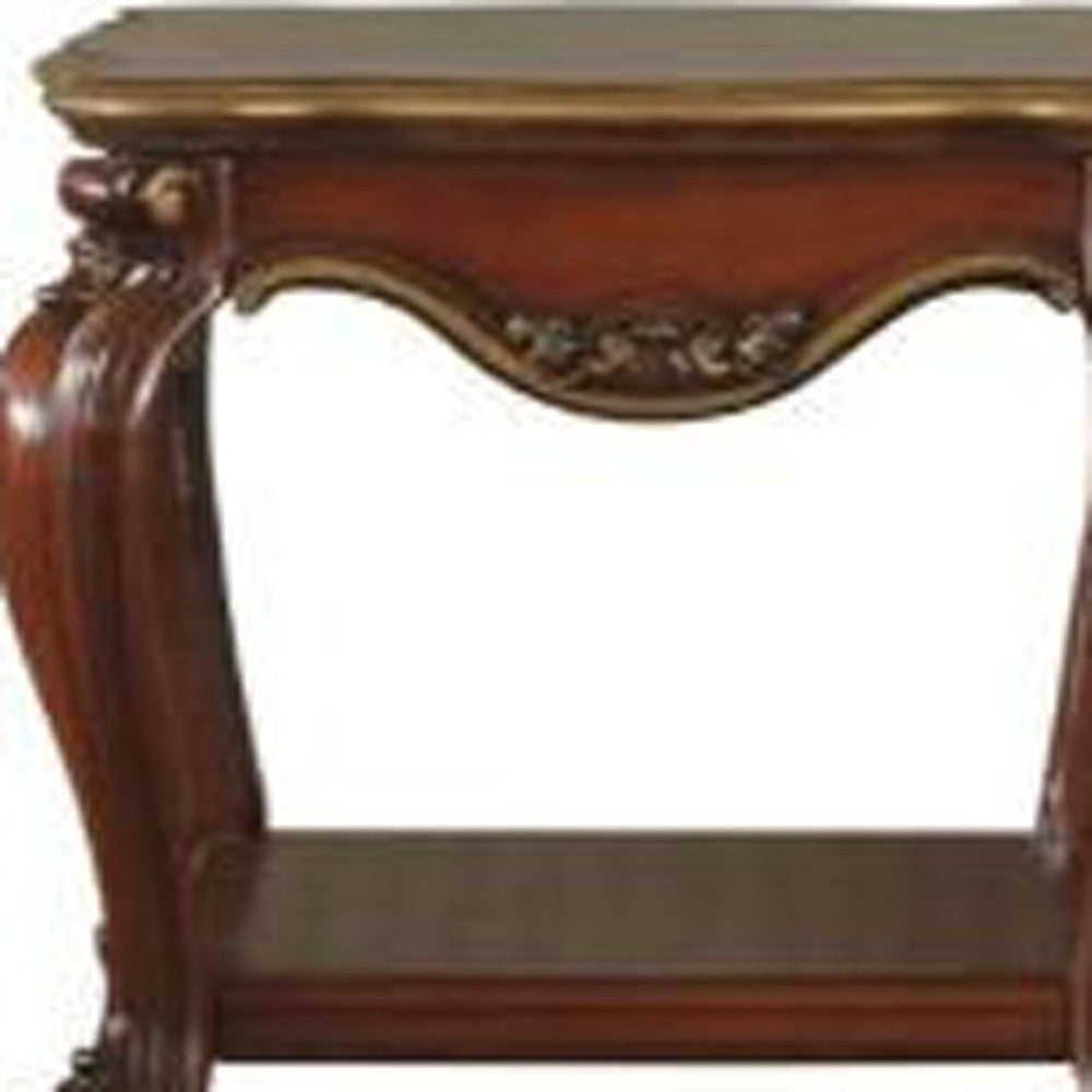 24" Oak Solid Wood Square End Table With Shelf-6