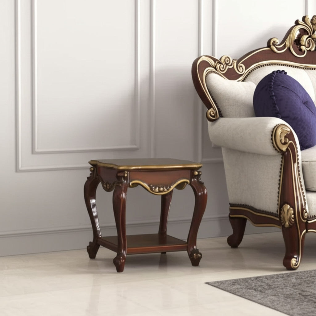 24" Oak Solid Wood Square End Table With Shelf-1