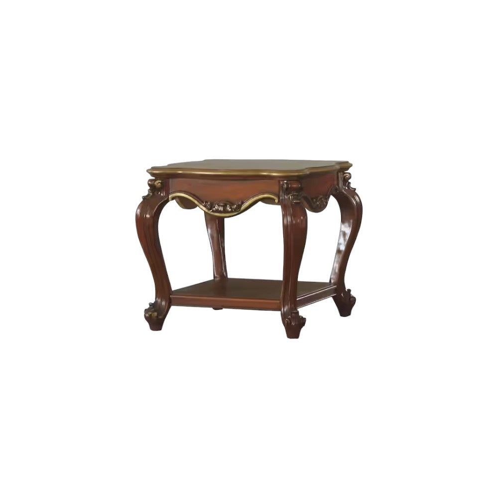 24" Oak Solid Wood Square End Table With Shelf-4
