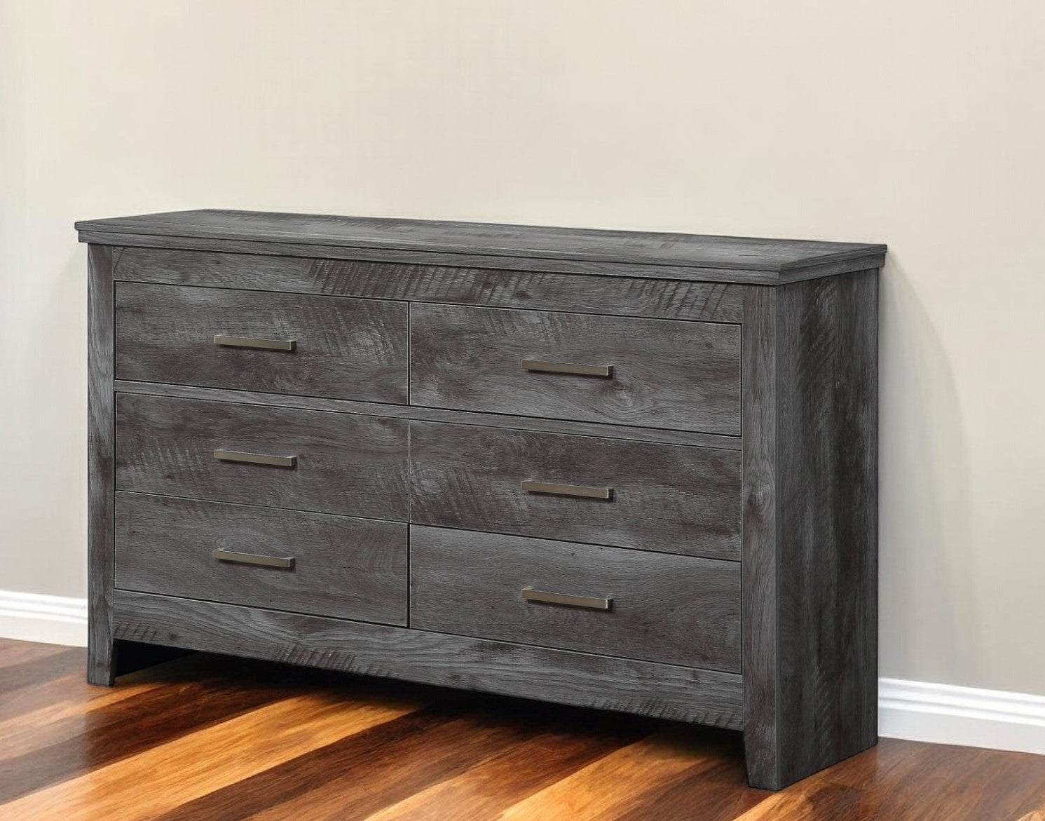 57" Gray Solid and Manufactured Wood Six Drawer Double Dresser-0