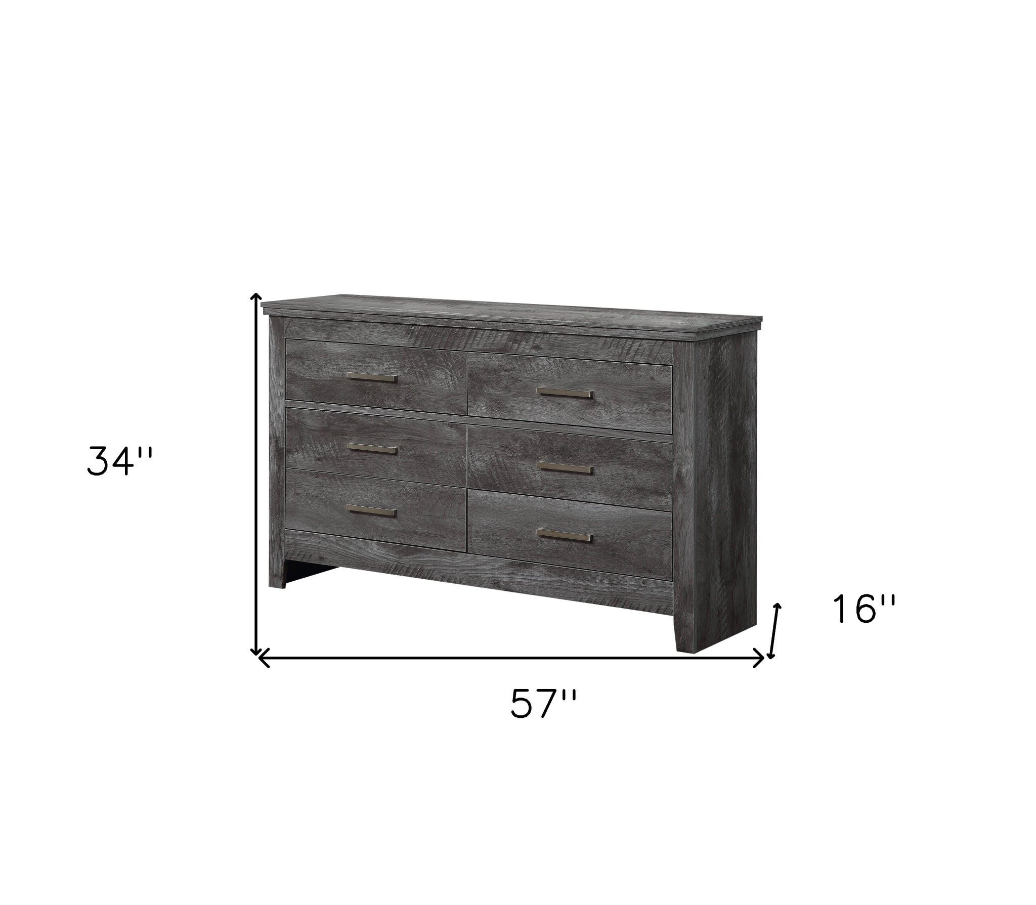 57" Gray Solid and Manufactured Wood Six Drawer Double Dresser-3