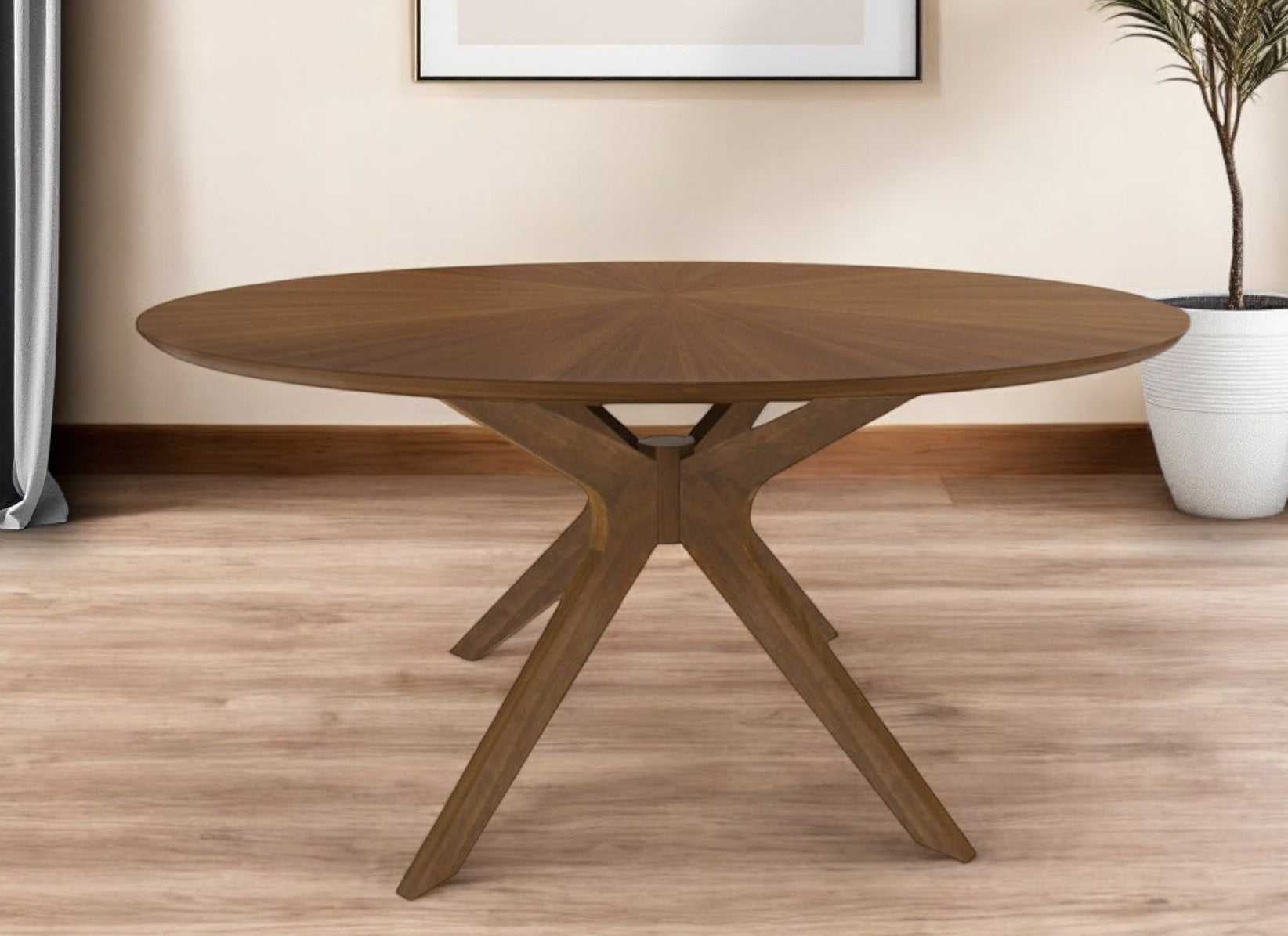 59" Brown Rounded Pedestal Base Dining Table-0