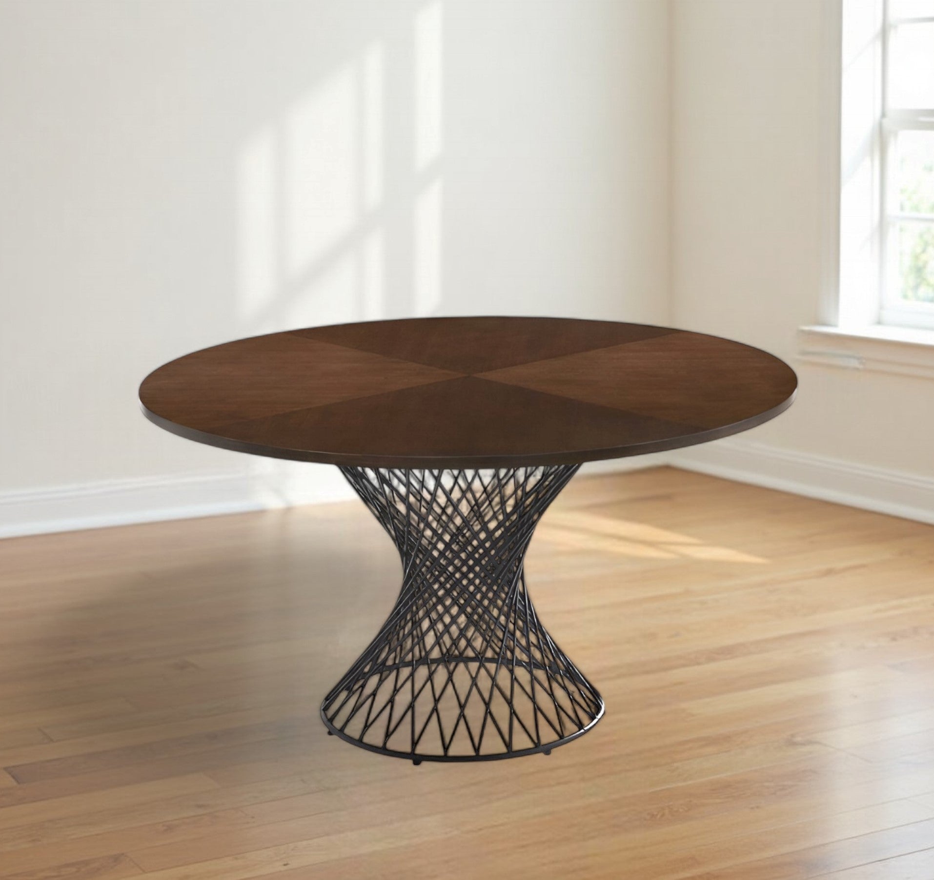 54" Brown And Black Rounded Solid Manufactured Wood And Iron Pedestal Base Dining Table-1
