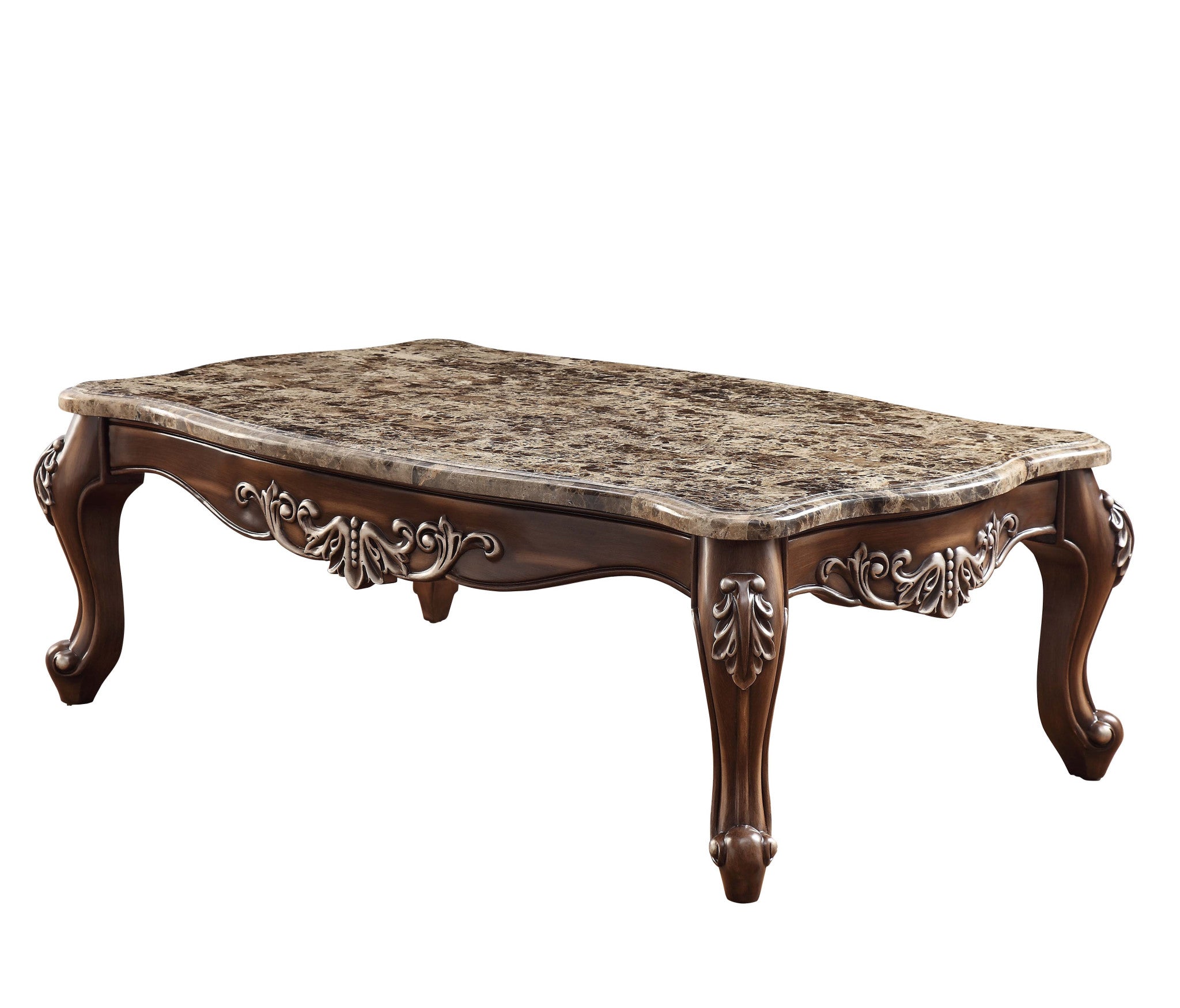 57" Brown and Oak Faux Marble And Wood Coffee Table-0
