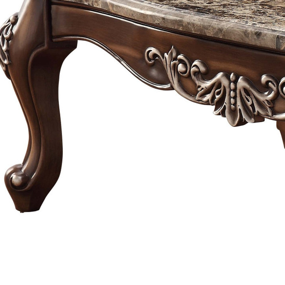 57" Brown and Oak Faux Marble And Wood Coffee Table-3
