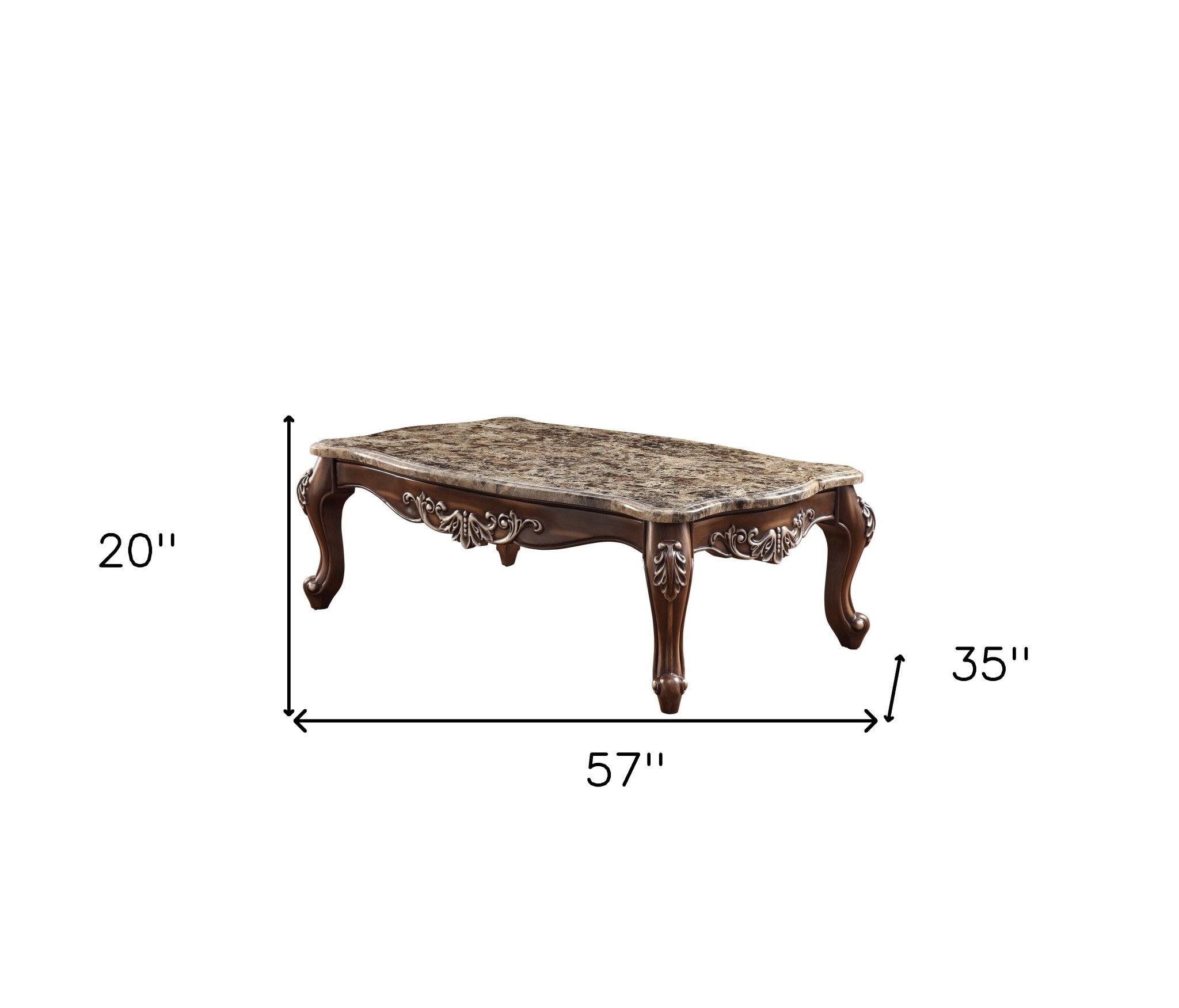 57" Brown and Oak Faux Marble And Wood Coffee Table-5