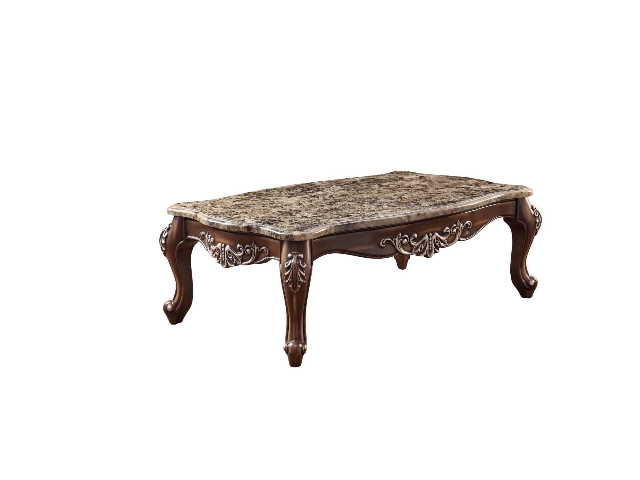 57" Brown and Oak Faux Marble And Wood Coffee Table-2