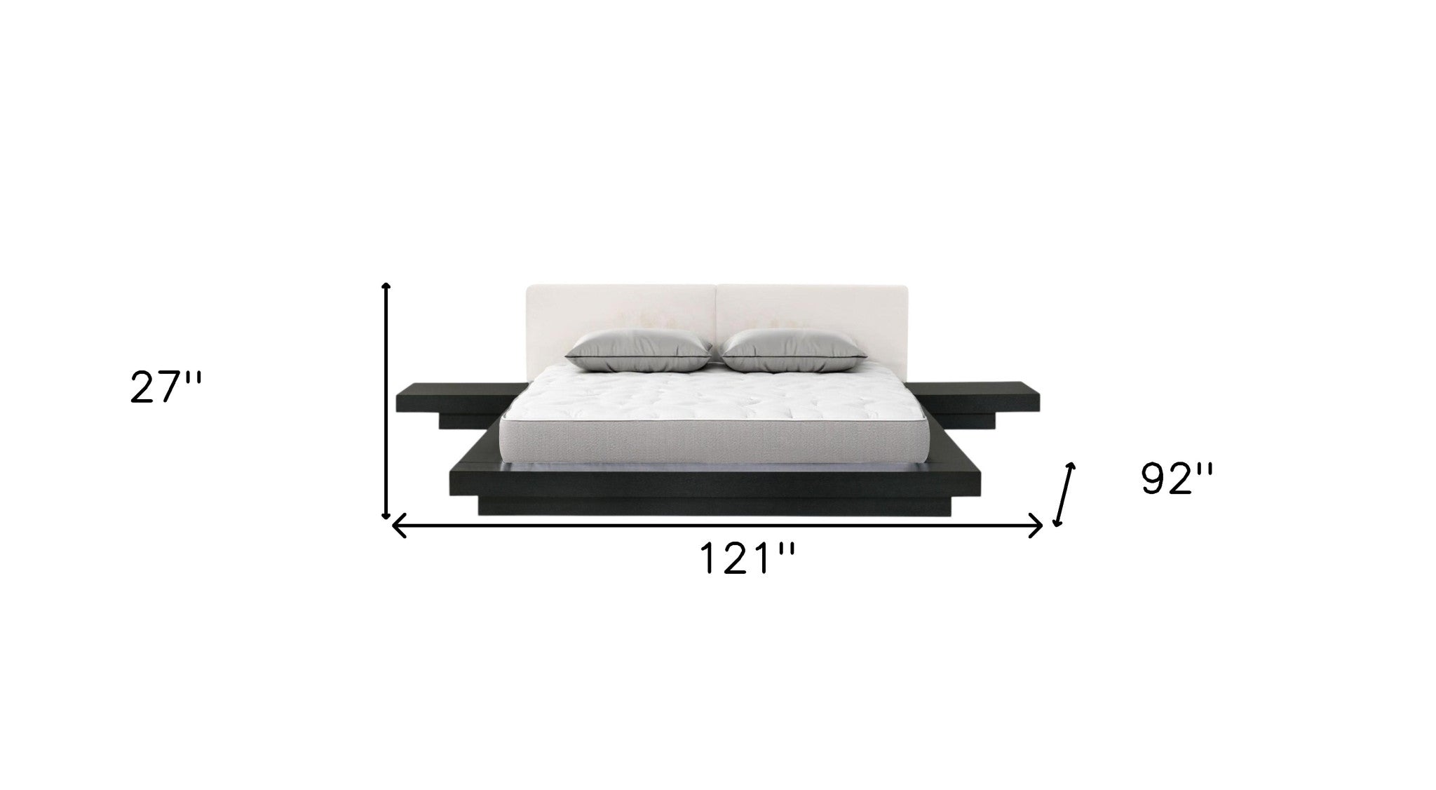 Black and White Solid Wood And Faux Leather Queen Bed Frame-4