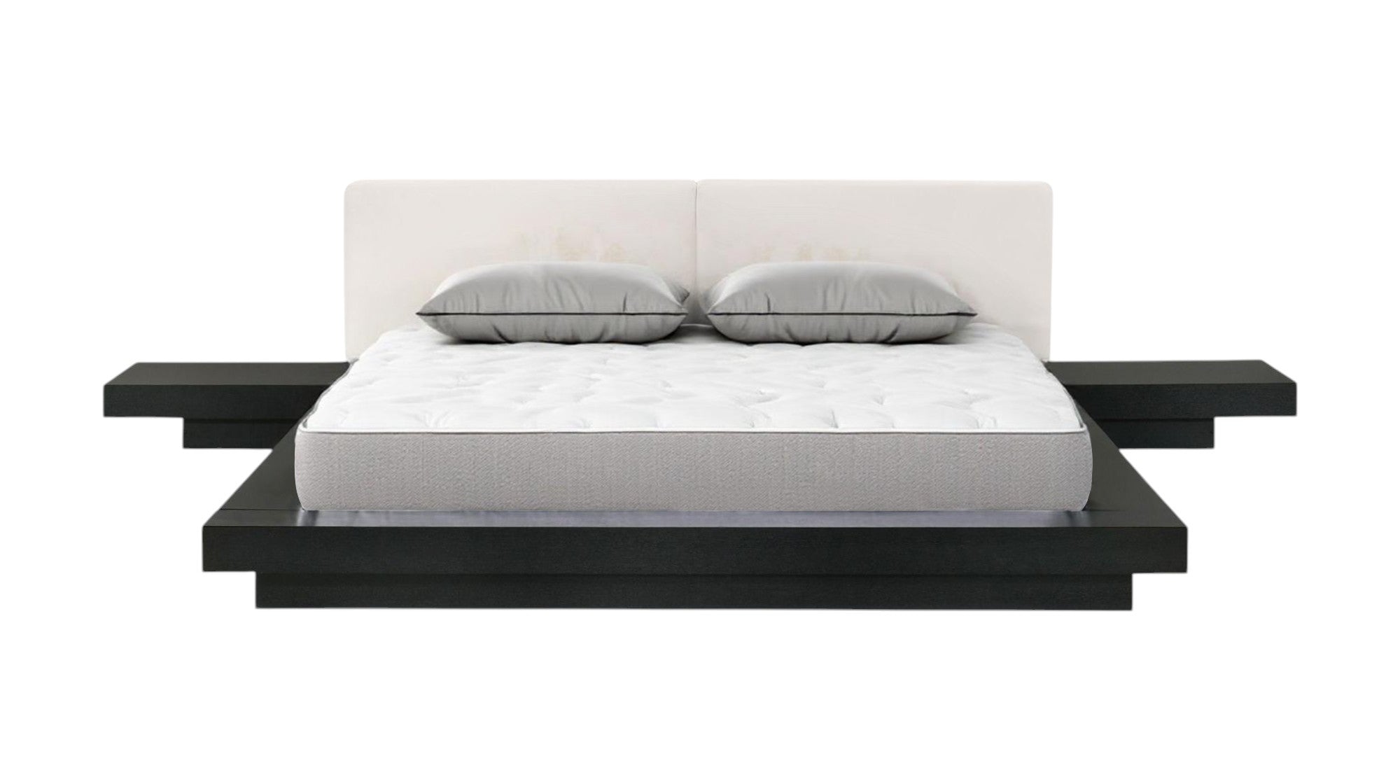 Black and White Solid Wood And Faux Leather Queen Bed Frame-1