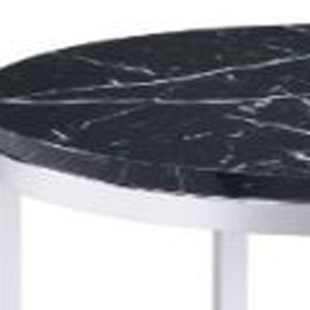 25" Chrome And Black Faux Marble And Metal Round End Table With Shelf-2