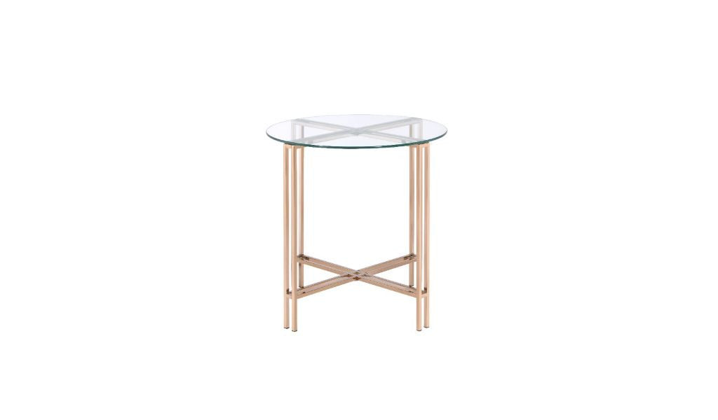 24" Champagne And Clear Glass And Metal Round End Table-0