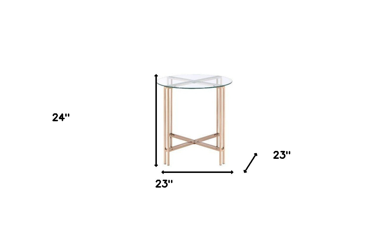 24" Champagne And Clear Glass And Metal Round End Table-4