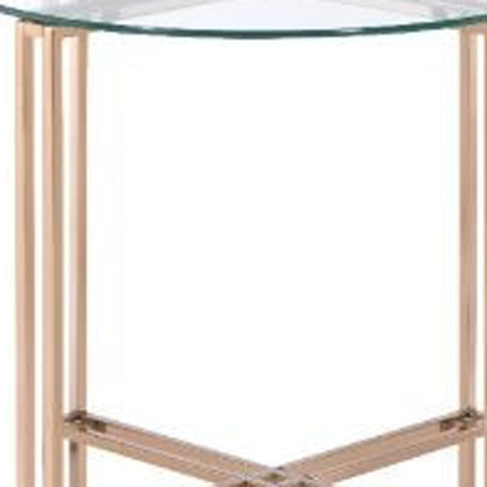 24" Champagne And Clear Glass And Metal Round End Table-2