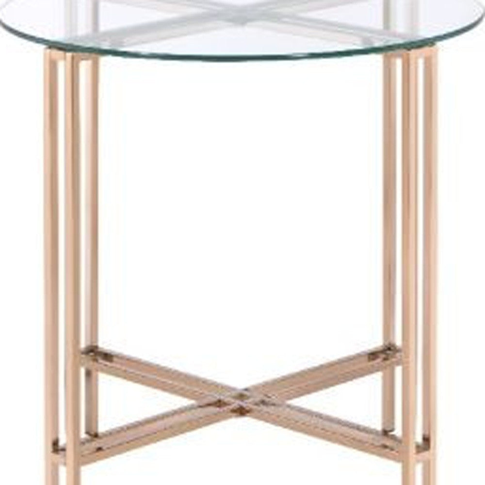 24" Champagne And Clear Glass And Metal Round End Table-3