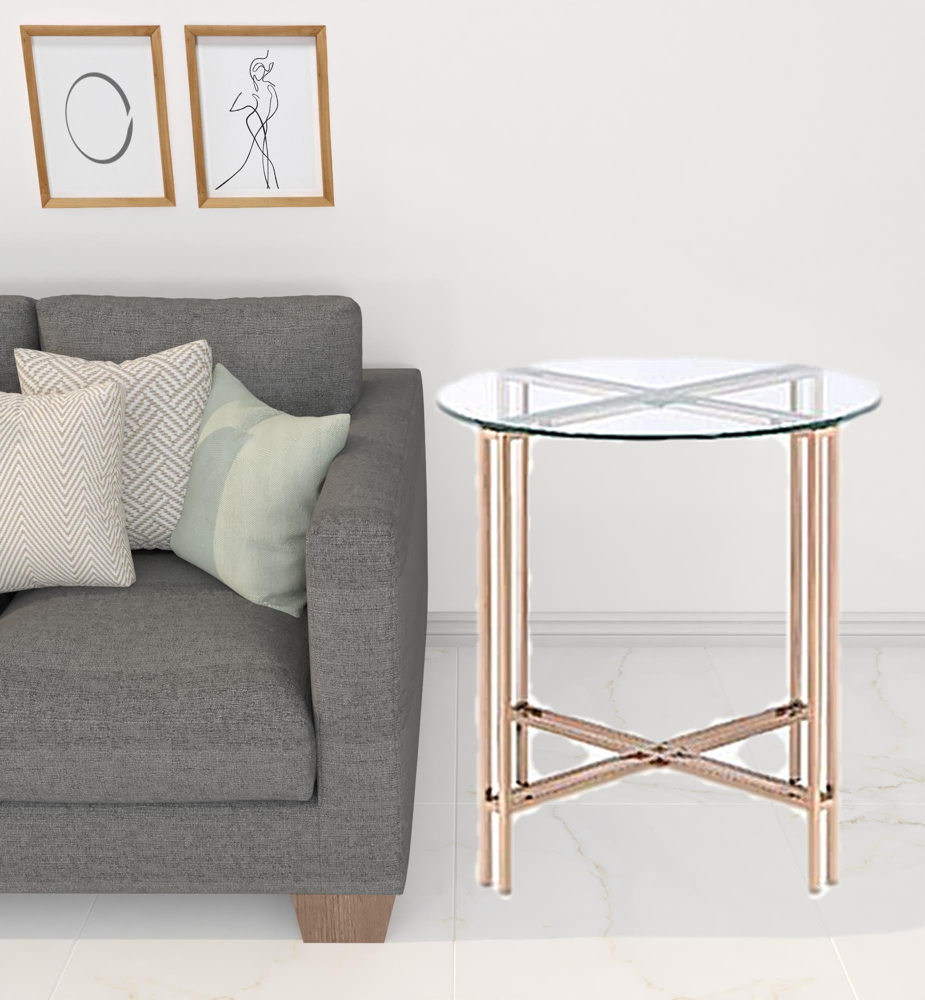 24" Champagne And Clear Glass And Metal Round End Table-1