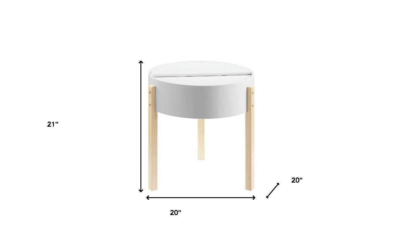21" Natural Brown And White Manufactured Wood And Solid Wood Round End Table-4
