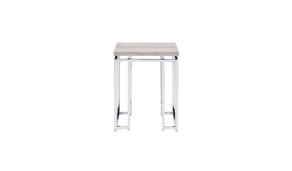 24" Chrome And Natural Oak Manufactured Wood And Metal Square End Table-0