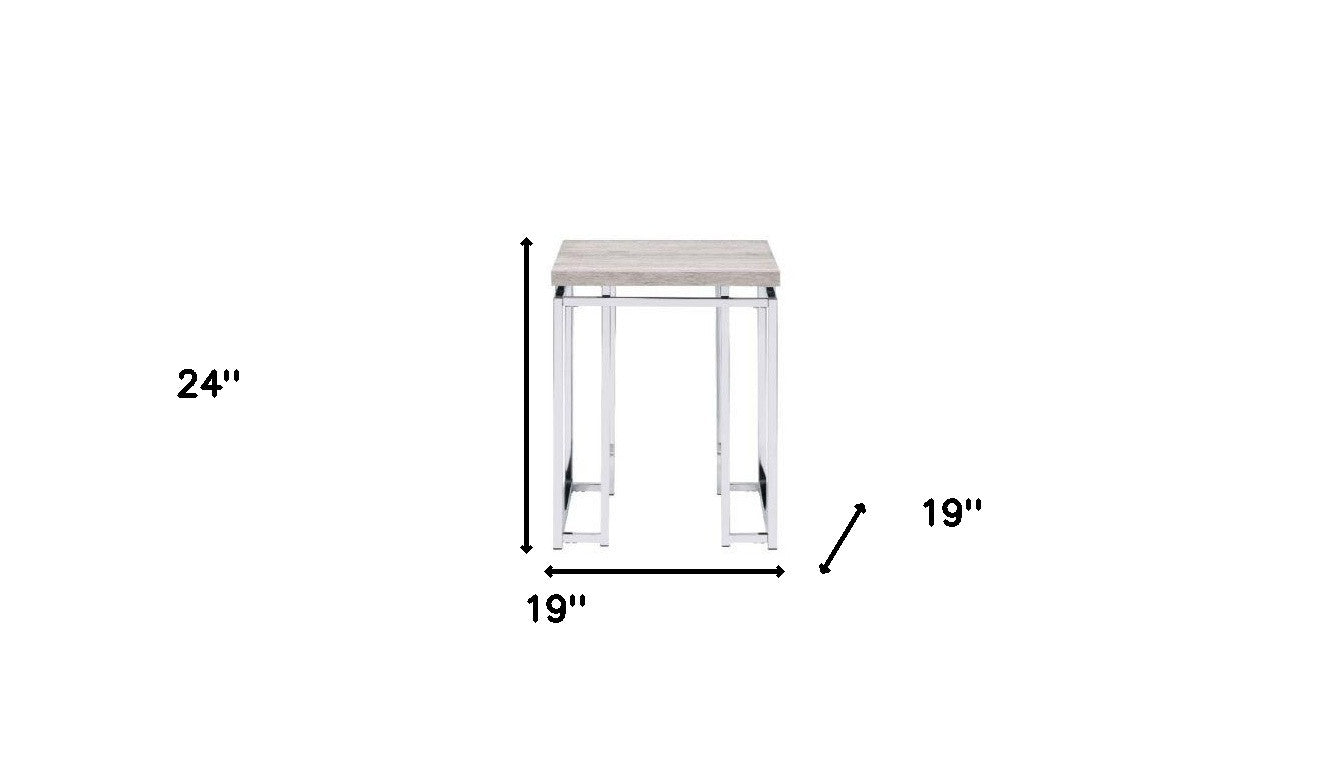 24" Chrome And Natural Oak Manufactured Wood And Metal Square End Table-6