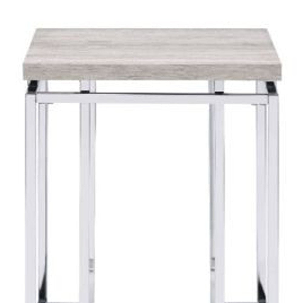 24" Chrome And Natural Oak Manufactured Wood And Metal Square End Table-5