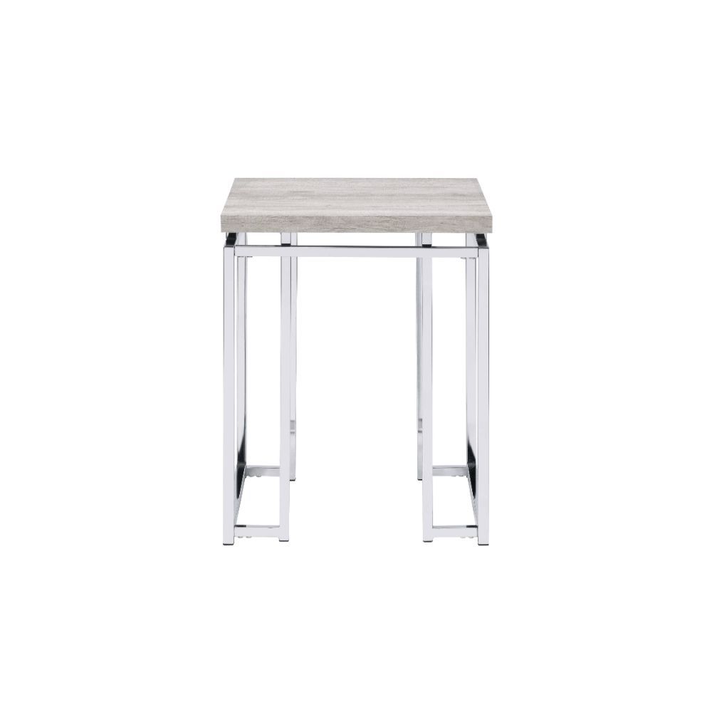 24" Chrome And Natural Oak Manufactured Wood And Metal Square End Table-2