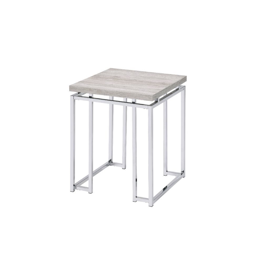 24" Chrome And Natural Oak Manufactured Wood And Metal Square End Table-3