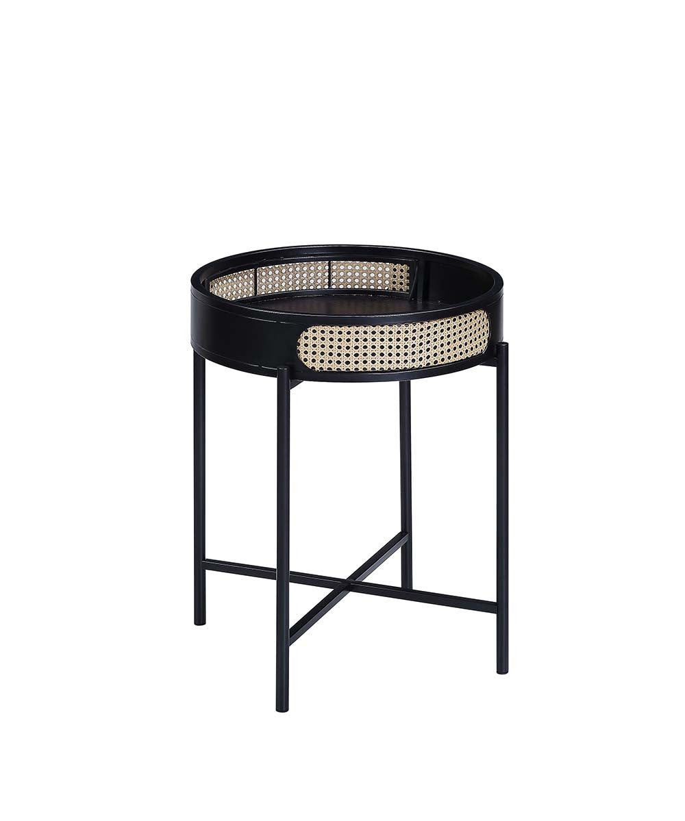 24" Black Melamine Veneer And Manufactured Wood Round End Table-0