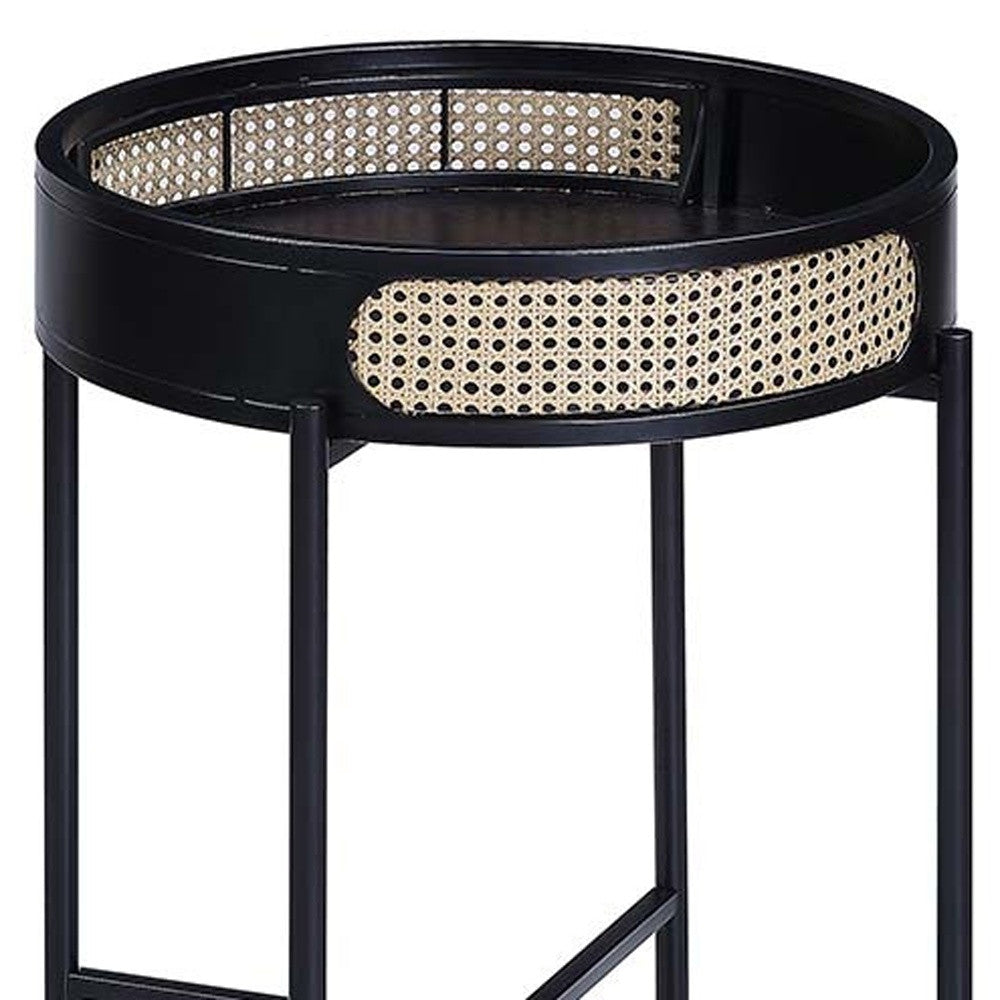24" Black Melamine Veneer And Manufactured Wood Round End Table-3