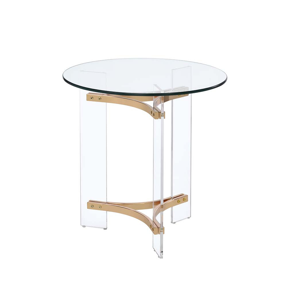 24" Gold And Clear Glass And Metal Round End Table-0