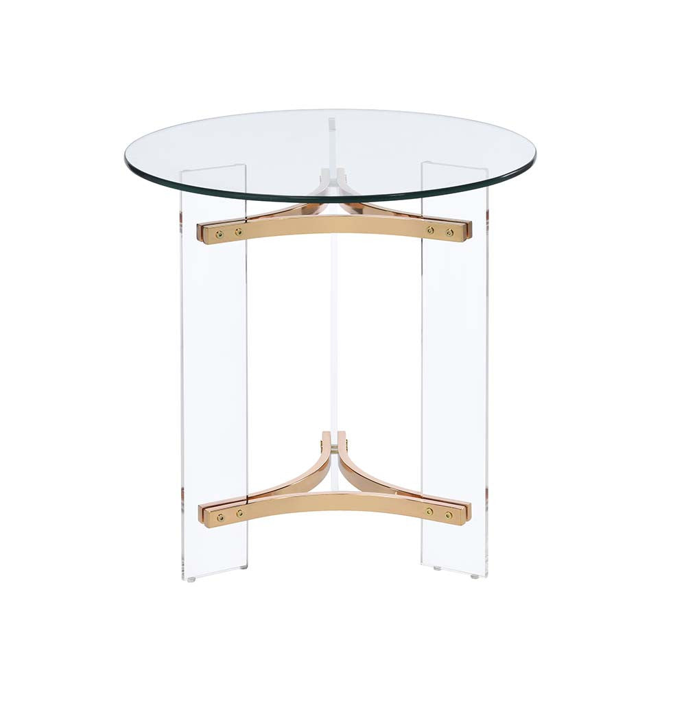 24" Gold And Clear Glass And Metal Round End Table-1