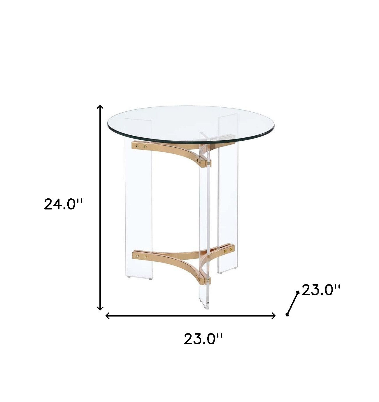 24" Gold And Clear Glass And Metal Round End Table-6