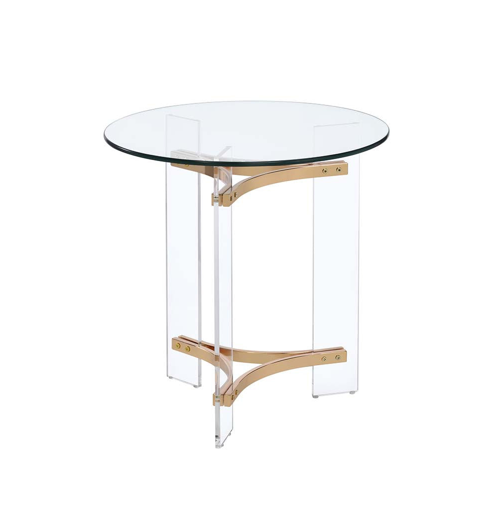 24" Gold And Clear Glass And Metal Round End Table-3