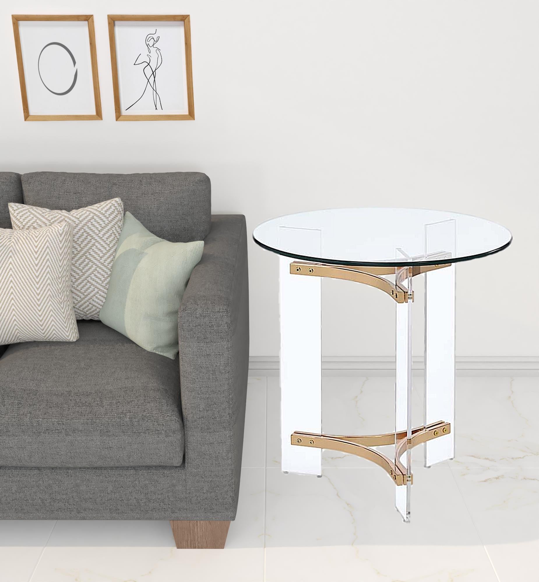 24" Gold And Clear Glass And Metal Round End Table-2