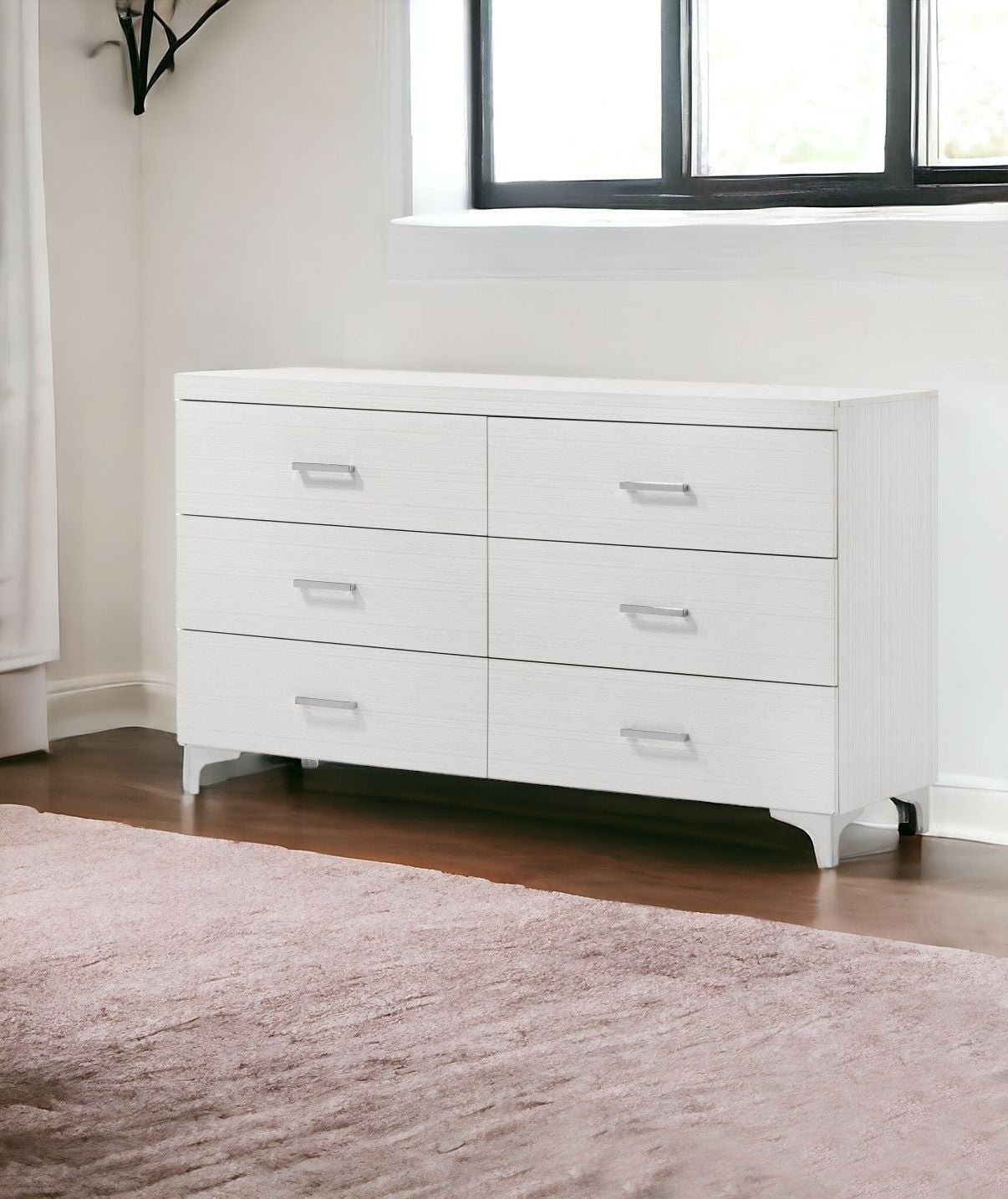58" White Solid and Manufactured Wood Six Drawer Double Dresser-1