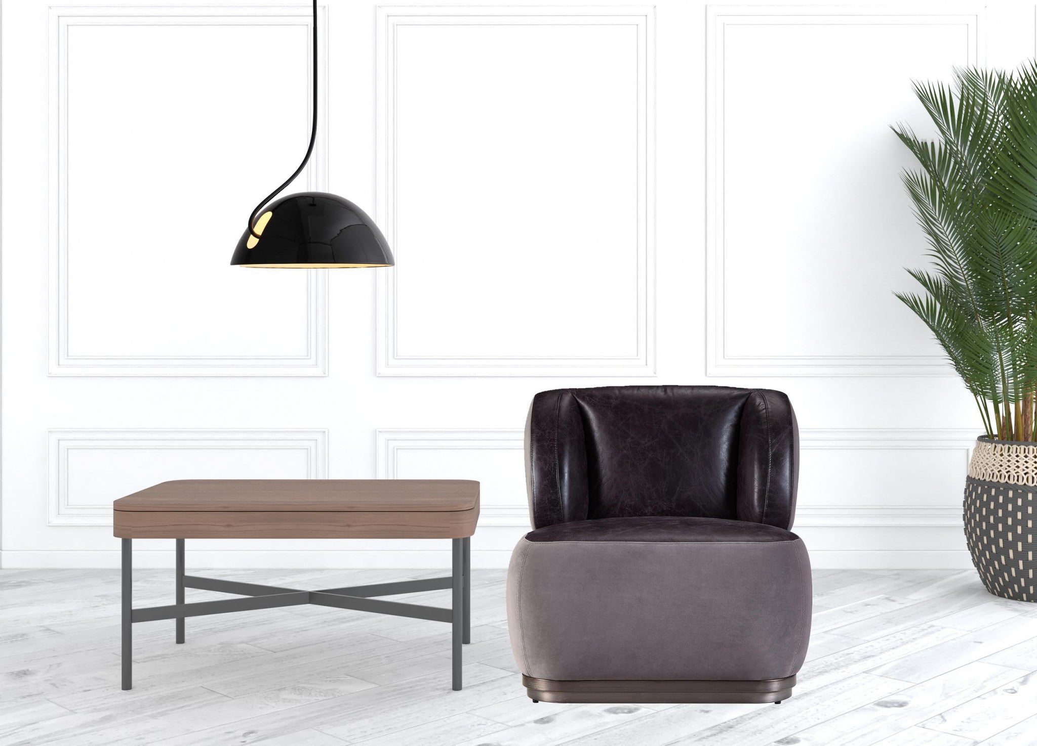 29" Slate Gray and Brown Velvet Slipper Chair-4