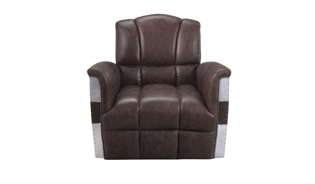 35" Brown Top Grain Leather Patchwork Club Chair-0