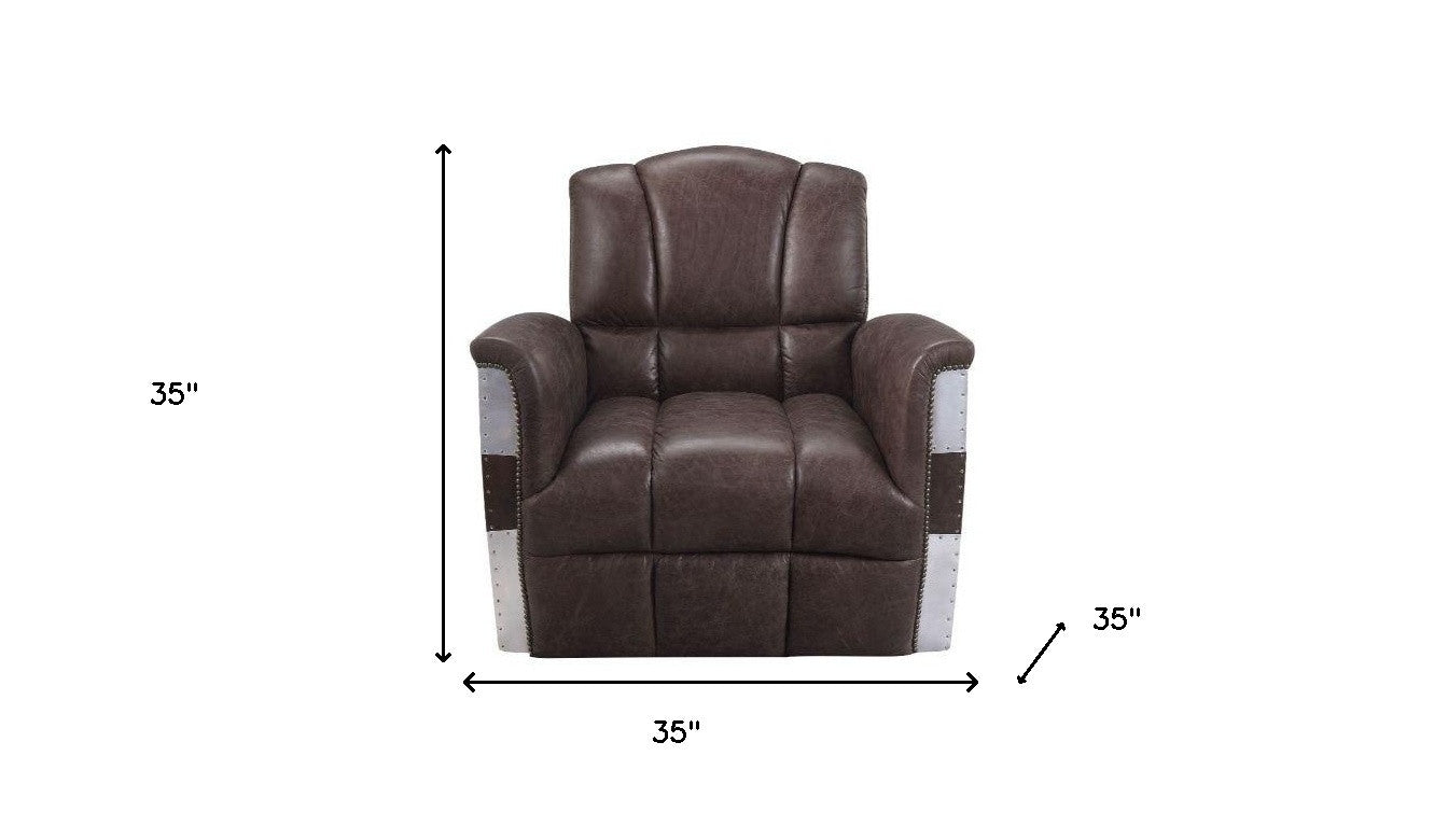 35" Brown Top Grain Leather Patchwork Club Chair-4