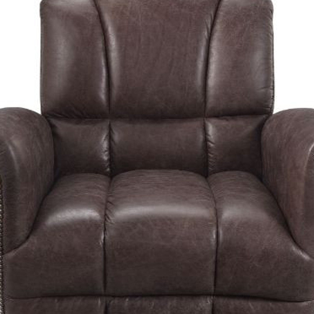 35" Brown Top Grain Leather Patchwork Club Chair-2
