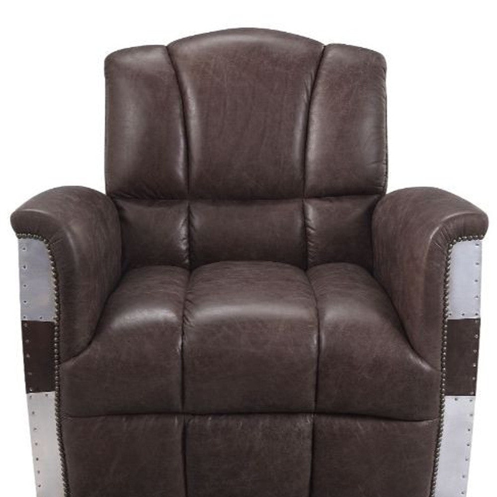 35" Brown Top Grain Leather Patchwork Club Chair-3