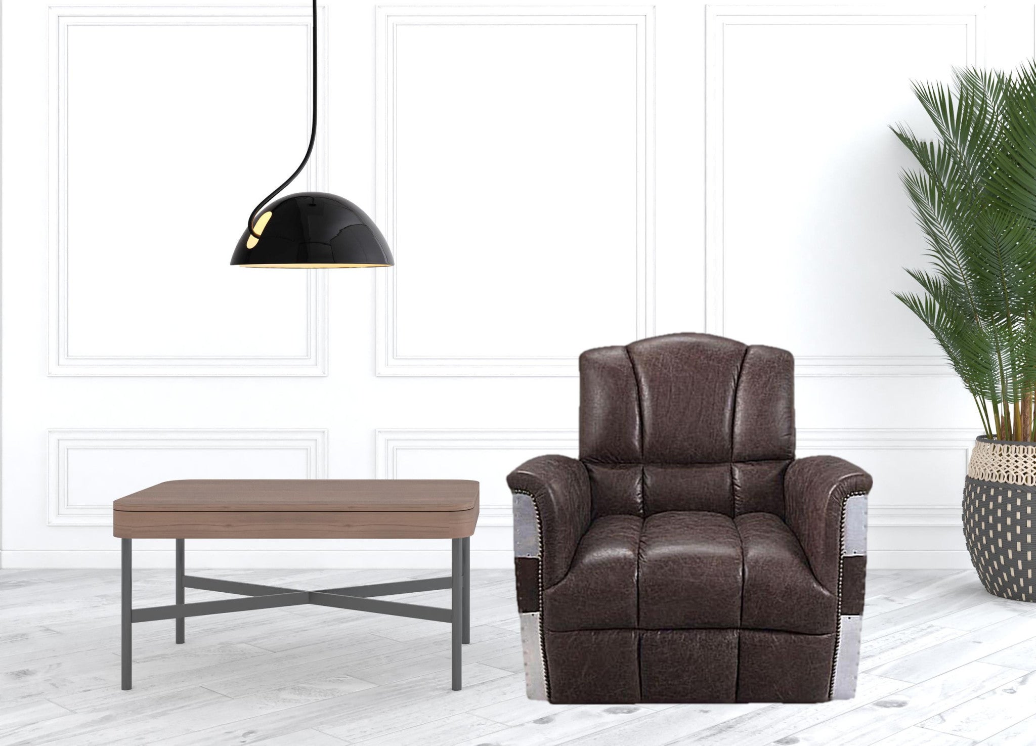 35" Brown Top Grain Leather Patchwork Club Chair-1