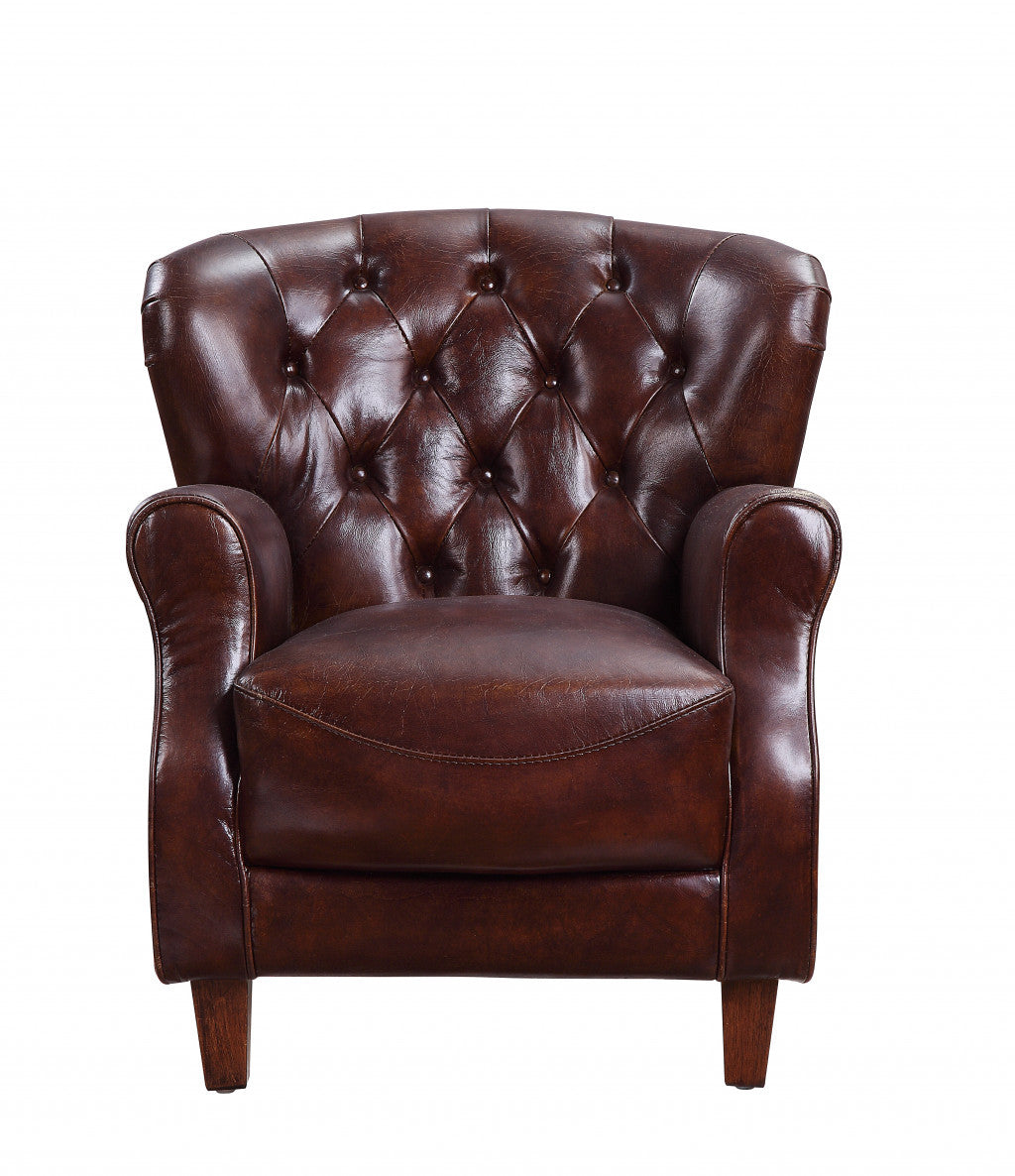 30" Brown and Steel Blue Top Grain Leather Tufted Club Chair-2