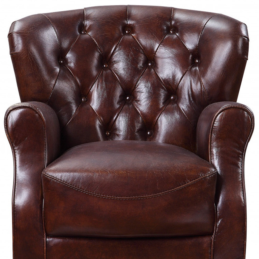 30" Brown and Steel Blue Top Grain Leather Tufted Club Chair-3